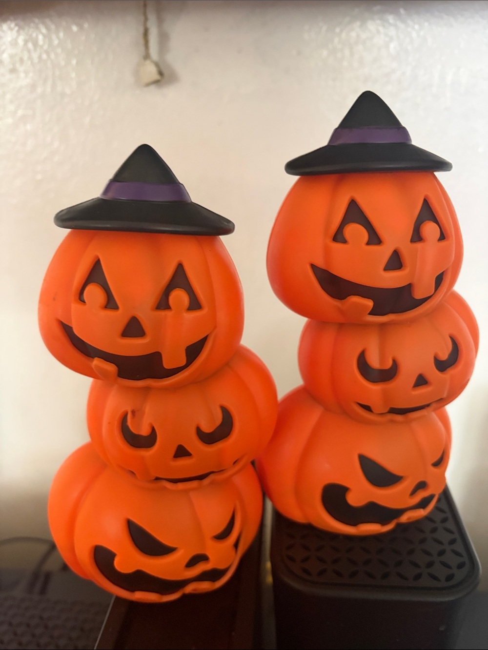 Hallmark Orange Pumpkin Stack Decorations with Black & Purple Hats